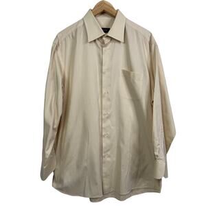 Hugo Boss Men Dress Shirt Long Sleeve Pocket 100% Cotton Cream Size 17 32 33